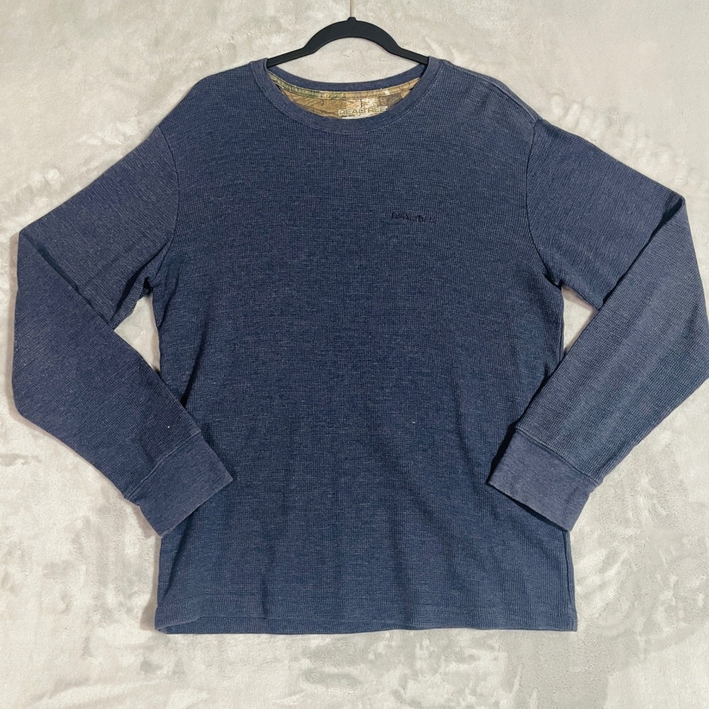 Realtree Waffle Knit Thermal Shirt Mens Large Blue Excellent Long Sleeve Camo